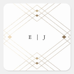 Adesivo Quadrado Casamento Geométrico Deco Gatsby Dourado com Branc