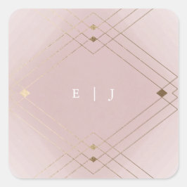 Adesivo Quadrado Casamento Geométrico Deco Gatsby Dourado Rosa-Rosa