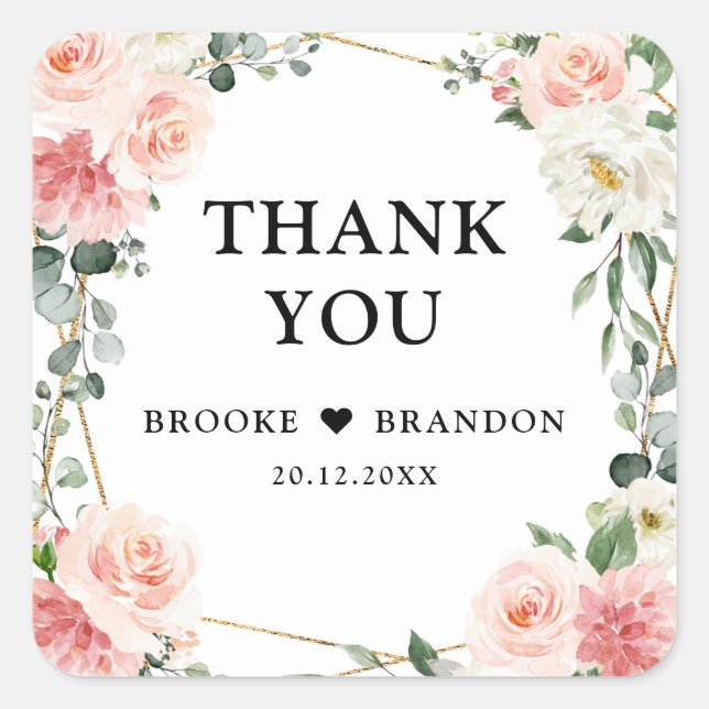 Adesivo Quadrado Casamento Geométrico Dourado Rosa Esbranquiçado (Frente)