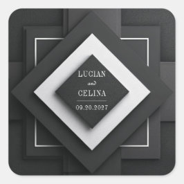 Adesivo Quadrado Casamento Geométrico Moderno Minimalista Preto e B