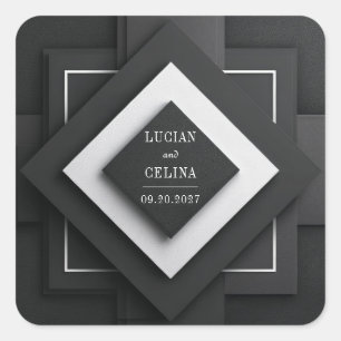 Adesivo Quadrado Casamento Geométrico Moderno Minimalista Preto e B