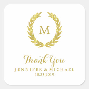 Adesivo Quadrado Casamento Glam do monograma da grinalda do louro