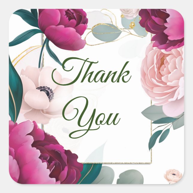 Adesivo Quadrado Casamento Glam Floral Jardim de Eucalipto Peônia R (Frente)