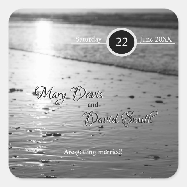 Adesivo Quadrado Casamento Glassy Sand Grayscale (Frente)