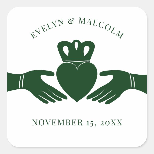 Adesivo Quadrado Casamento Gráfico Simples - Irlandês Claddagh Ring (Frente)