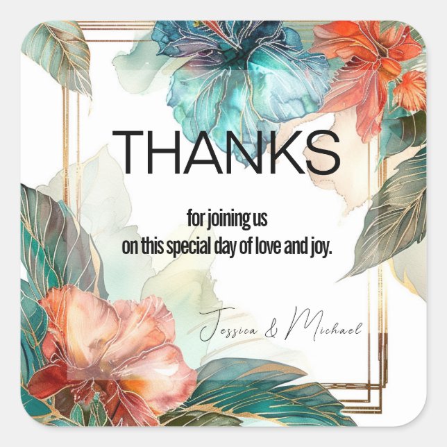 Adesivo Quadrado 💗 Casamento Hibiscus Serenade Paradise (Frente)