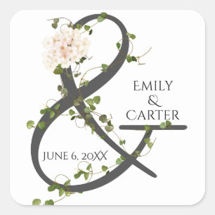 Adesivo Quadrado Casamento Hydrangea e Ivy Ampersand