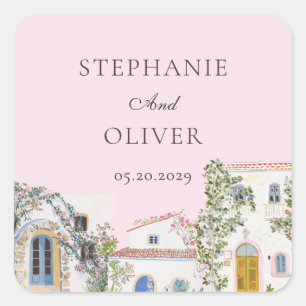 Adesivo Quadrado Casamento Italiano Mediterrâneo com Aquarela Paste