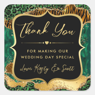 Adesivo Quadrado Casamento Jungle Safari Ágata Verde e Dourado