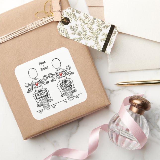 Adesivo Quadrado Casamento Lésbico De Motocicletas Personalizado De (Presentear)