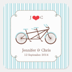 Adesivo Quadrado Casamento listrado azul & branco da bicicleta em