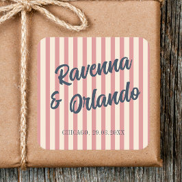 Adesivo Quadrado Casamento Listras Rosa Bege Azul Marinho Retro