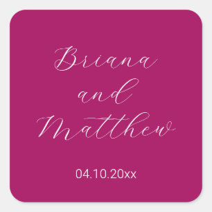 Adesivo Quadrado Casamento Magenta com Script Minimalista