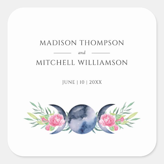 Adesivo Quadrado Casamento Metafísico Floral de Rosas Rosa de Fase  (Frente)