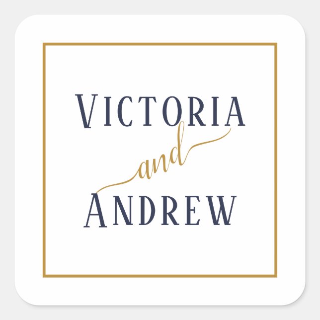 Adesivo Quadrado Casamento Minimalista Azul Naval Dourado Moderno (Frente)