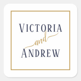 Adesivo Quadrado Casamento Minimalista Azul Naval Dourado Moderno
