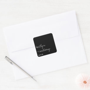 Adesivo Quadrado Casamento Minimalista de Script Preto e Branco Mod