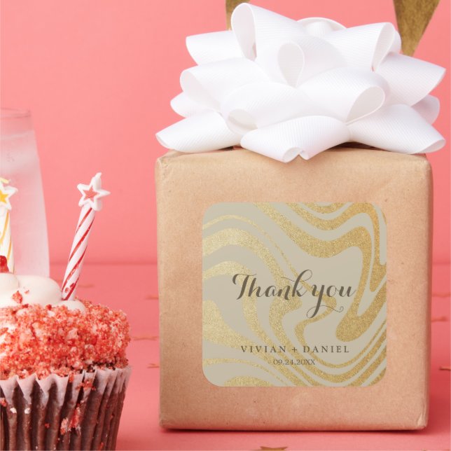 Adesivo Quadrado Casamento Minimalista Dourado Simples Moderno (Festa)