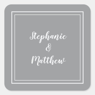 Adesivo Quadrado Casamento Minimalista Favor Moderno Cinza Agradeci