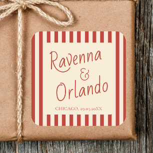 Adesivo Quadrado Casamento Minimalista Retro com Listras de Marfim