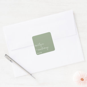 Adesivo Quadrado Casamento Minimalista Verde do Script Moderno