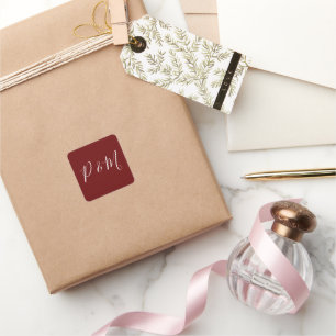 Adesivo Quadrado Casamento Minimalista Vermelho e Branco Borgonha