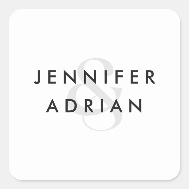 Adesivo Quadrado Casamento Mínimo Branco Moderno Elegante (Frente)