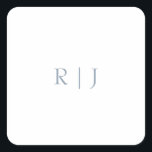 Adesivo Quadrado Casamento Mínimo de Iniciais de Monograma Azul Dus<br><div class="desc">Projetado com modelo de texto para as iniciais em monograma que você pode personalizar!</div>