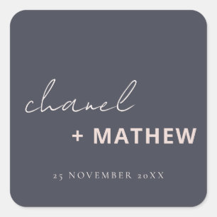 Adesivo Quadrado Casamento Mínimo de Tipografia Preta com Espelho d