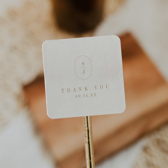 Adesivo Quadrado Casamento Mínimo Dourado Cream Boho de SHYLAH Obri (SHYLAH Minimal Gold Cream Boho Wedding Thank You Square Sticker)
