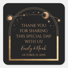 Adesivo Quadrado Casamento Místico de Astronomia da Lua Negra Doura