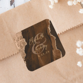 Adesivo Quadrado Casamento Mocha Marrom Dourado Ágata Script