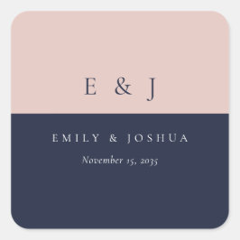 Adesivo Quadrado Casamento Moderno Azul-Marinho Blush