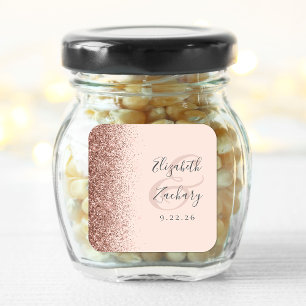 Adesivo Quadrado Casamento Moderno com Brilho Rosa Dourado