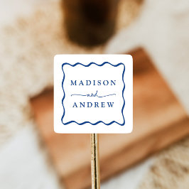 Adesivo Quadrado Casamento Moderno com Moldura Ondulada Azul