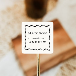 Adesivo Quadrado Casamento Moderno com Moldura Ondulada Creme e Pre