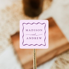 Adesivo Quadrado Casamento Moderno com Moldura Ondulada Roxa