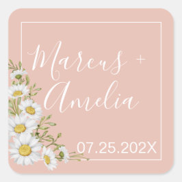 Adesivo Quadrado Casamento Moderno de Blush & White Daisies