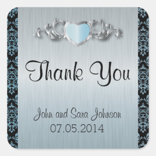 Adesivo Quadrado Casamento moderno de Tendy em um Aqua Blue Damask