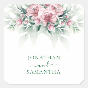 Adesivo Quadrado Casamento Moderno Elegante Rosa Verde