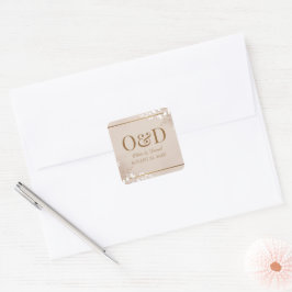 Adesivo Quadrado Casamento Moderno Luxuoso Neutro e Dourado com Mon