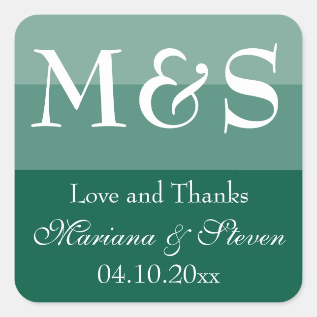 Adesivo Quadrado Casamento Moderno Simples Chic Script Verde Esmera (Frente)