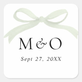 Adesivo Quadrado Casamento Monograma Aquarela com Laço em Verde Sag