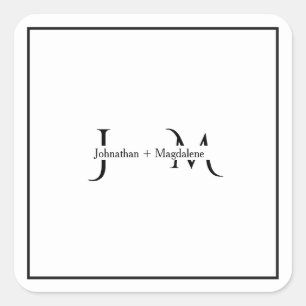 Adesivo Quadrado Casamento Monograma Preto e Branco Minimalista