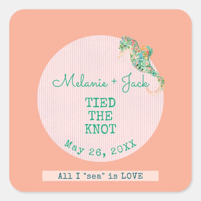 Adesivo Quadrado Casamento na Costa Listra de Cavalo-Marinho (Frente)