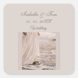 Adesivo Quadrado Casamento na Praia Costeira | Favor Boho Neutro Su