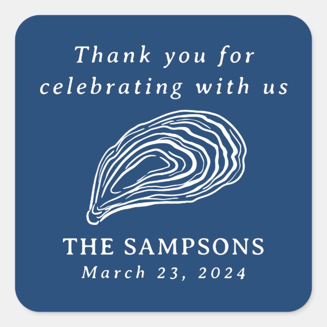 Adesivo Quadrado Casamento Náutico De Ostras - Obrigado (Frente)