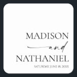 Adesivo Quadrado Casamento Negra Branco Elegante Moderno Minimalist<br><div class="desc">Estes são os modernos e mínimos defensores de Festas de casamento Negras brancas e elegantes!</div>