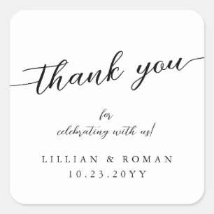 Adesivo Quadrado Casamento Negro e Branco com Script de Caligrafia 