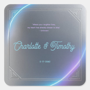Adesivo Quadrado Casamento Neon Moderno Azul Cinza Roxo Elétrico